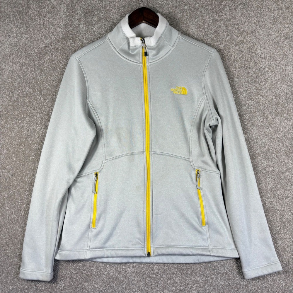 The North Face Womens Full Zip Fleece Jacket Gray Yellow Trim Size Large L